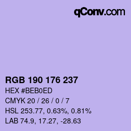 Color code: RGB 190 176 237 | qconv.com