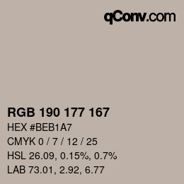 颜色代码: RGB 190 177 167 | qconv.com
