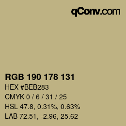 Color code: RGB 190 178 131 | qconv.com