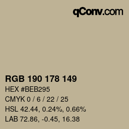 Color code: RGB 190 178 149 | qconv.com