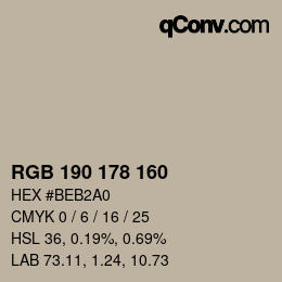 Color code: RGB 190 178 160 | qconv.com