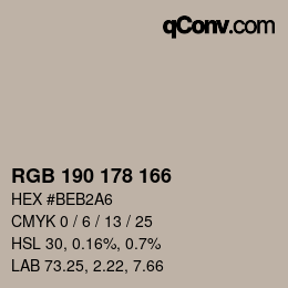 Color code: RGB 190 178 166 | qconv.com