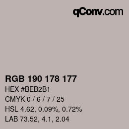 颜色代码: RGB 190 178 177 | qconv.com