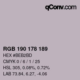 颜色代码: RGB 190 178 189 | qconv.com