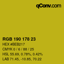 Color code: RGB 190 178 23 | qconv.com