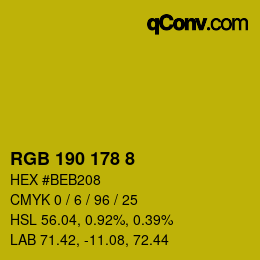 Color code: RGB 190 178 8 | qconv.com