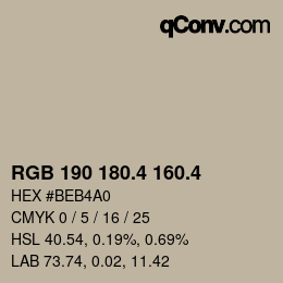 カラーコード: RGB 190 180.4 160.4 | qconv.com