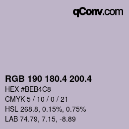 カラーコード: RGB 190 180.4 200.4 | qconv.com