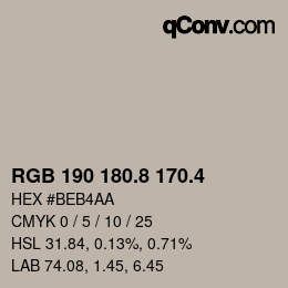 カラーコード: RGB 190 180.8 170.4 | qconv.com