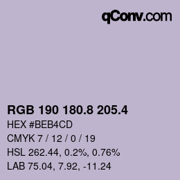カラーコード: RGB 190 180.8 205.4 | qconv.com