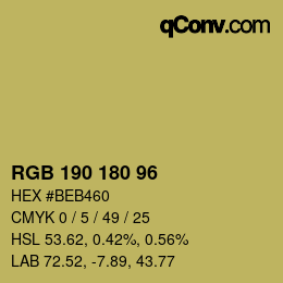 颜色代码: RGB 190 180 96 | qconv.com