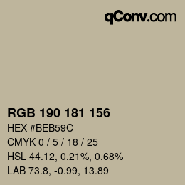 Color code: RGB 190 181 156 | qconv.com