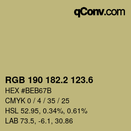 カラーコード: RGB 190 182.2 123.6 | qconv.com