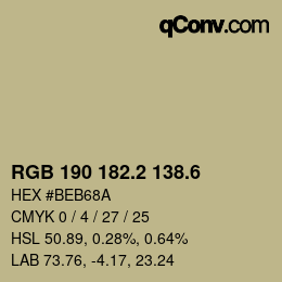 カラーコード: RGB 190 182.2 138.6 | qconv.com