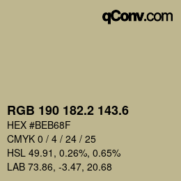 カラーコード: RGB 190 182.2 143.6 | qconv.com