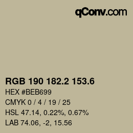 カラーコード: RGB 190 182.2 153.6 | qconv.com