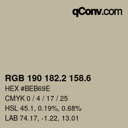 カラーコード: RGB 190 182.2 158.6 | qconv.com