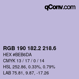 カラーコード: RGB 190 182.2 218.6 | qconv.com