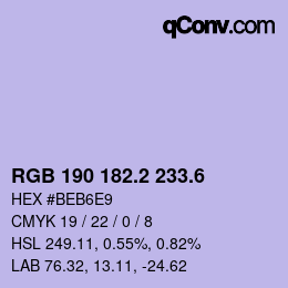 カラーコード: RGB 190 182.2 233.6 | qconv.com