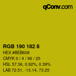Color code: RGB 190 182 8 | qconv.com