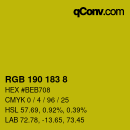 Color code: RGB 190 183 8 | qconv.com
