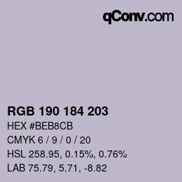 颜色代码: RGB 190 184 203 | qconv.com