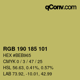 Color code: RGB 190 185 101 | qconv.com
