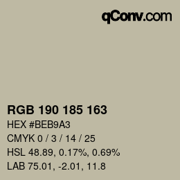颜色代码: RGB 190 185 163 | qconv.com