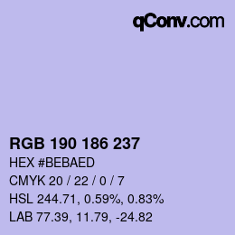 Color code: RGB 190 186 237 | qconv.com
