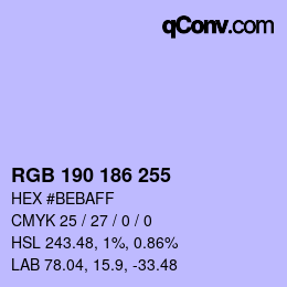 Color code: RGB 190 186 255 | qconv.com