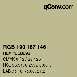 Color code: RGB 190 187 146 | qconv.com