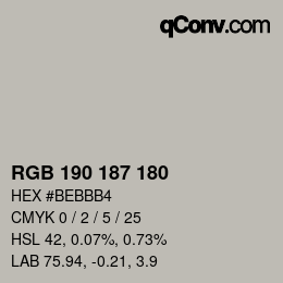 Color code: RGB 190 187 180 | qconv.com
