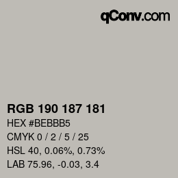 Color code: RGB 190 187 181 | qconv.com