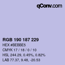 Color code: RGB 190 187 229 | qconv.com