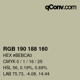 Color code: RGB 190 188 160 | qconv.com