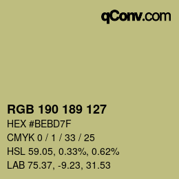 Color code: RGB 190 189 127 | qconv.com