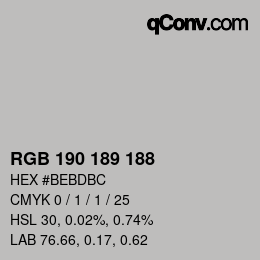 Color code: RGB 190 189 188 | qconv.com