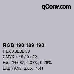 Color code: RGB 190 189 198 | qconv.com