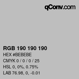 カラーコード: RGB 190 190 190 | qconv.com