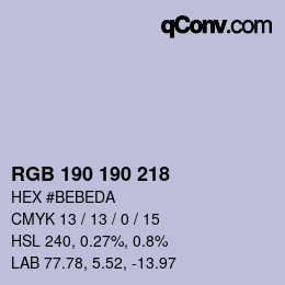 Color code: RGB 190 190 218 | qconv.com
