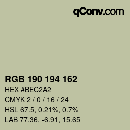 Color code: RGB 190 194 162 | qconv.com