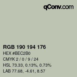 颜色代码: RGB 190 194 176 | qconv.com