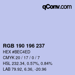 Color code: RGB 190 196 237 | qconv.com