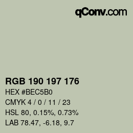 Código de color: RGB 190 197 176 | qconv.com