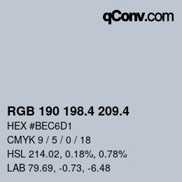 カラーコード: RGB 190 198.4 209.4 | qconv.com