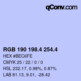 カラーコード: RGB 190 198.4 254.4 | qconv.com
