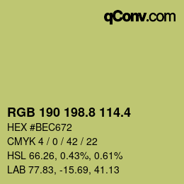カラーコード: RGB 190 198.8 114.4 | qconv.com