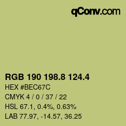 カラーコード: RGB 190 198.8 124.4 | qconv.com