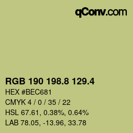 カラーコード: RGB 190 198.8 129.4 | qconv.com