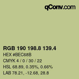 カラーコード: RGB 190 198.8 139.4 | qconv.com